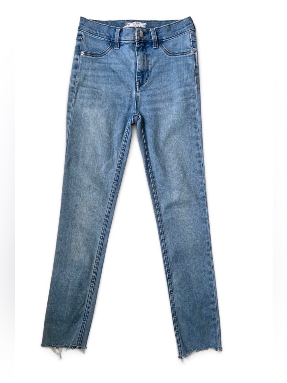 Free People Light Wash Skinny Jeans Raw Frayed Hem 26